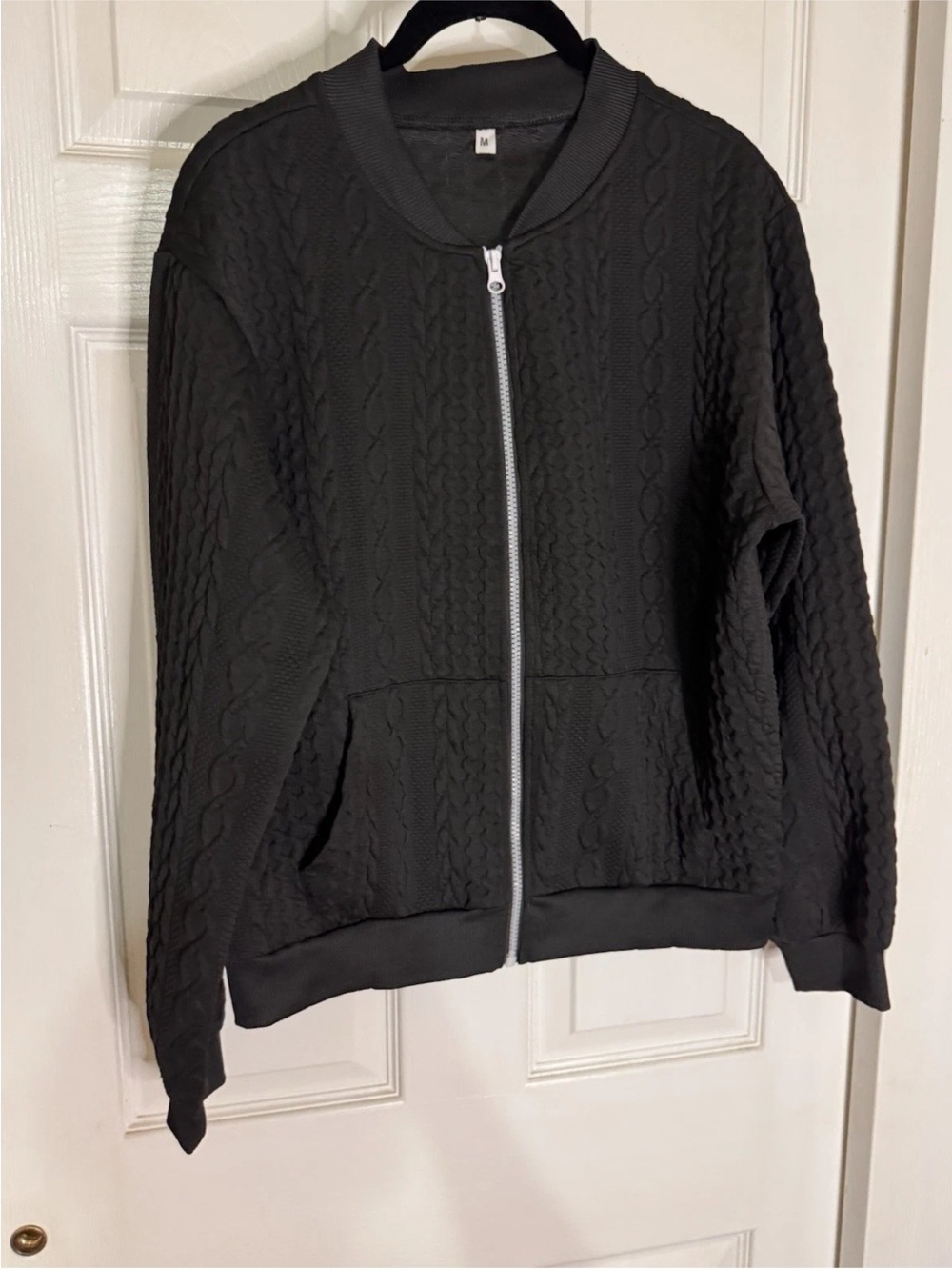 Ladies Textured Zip Black Jacket